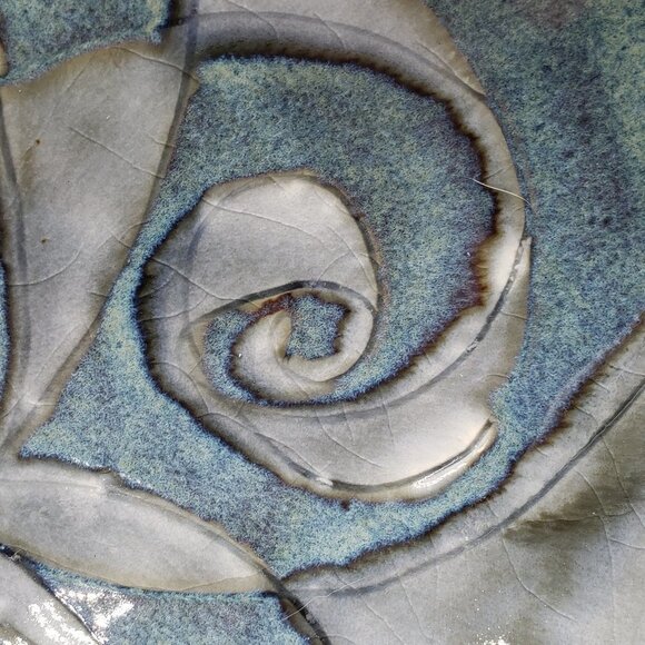 Blue Grey Scroll Decorative Art Pottery Bowl AS IS - Picture 6 of 9